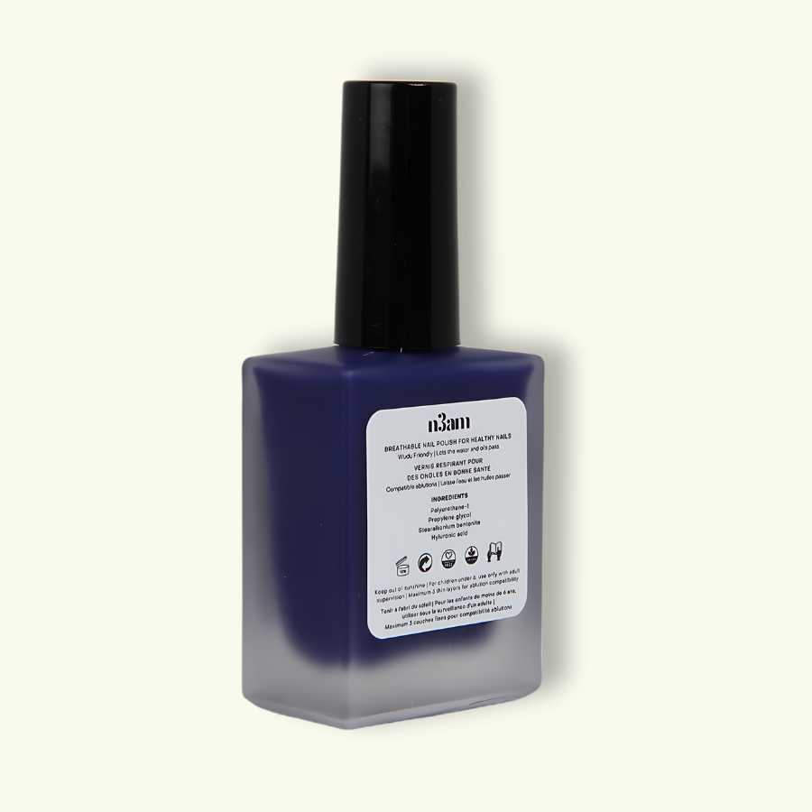 Flacon de vernis perméable bleu majorelle de la marque halal n3am