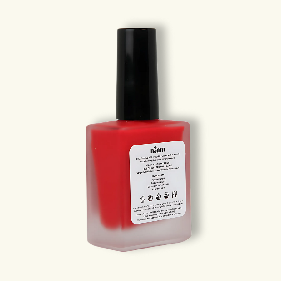 Photo d'un vernis halal rouge de la marque n3am