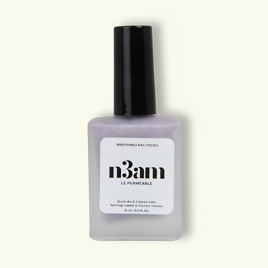 Flacon de vernis halal shiny couleur métallique argent de la marque n3am