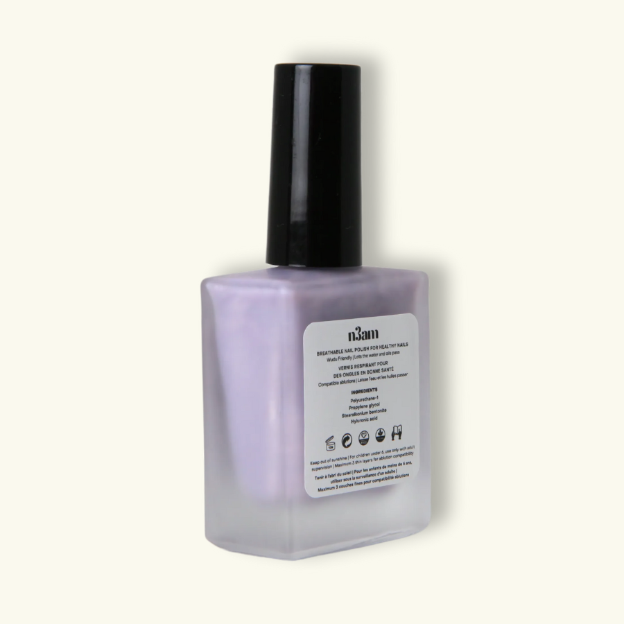 Flacon de vernis à ongles halal shiny couleur métallique argent de la marque n3am