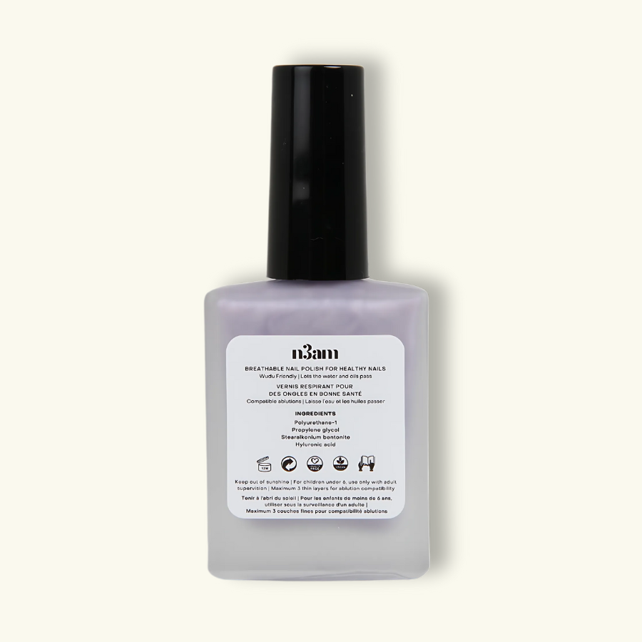 Flacon de vernis à ongles perméable shiny couleur métallique argent de la marque halal n3am